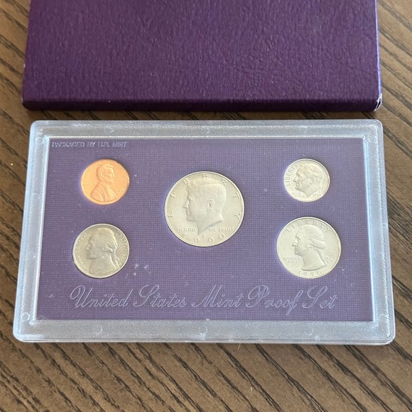 1990 S United States Mint Proof Set 5 Coins COA Original Packaging Purple Box